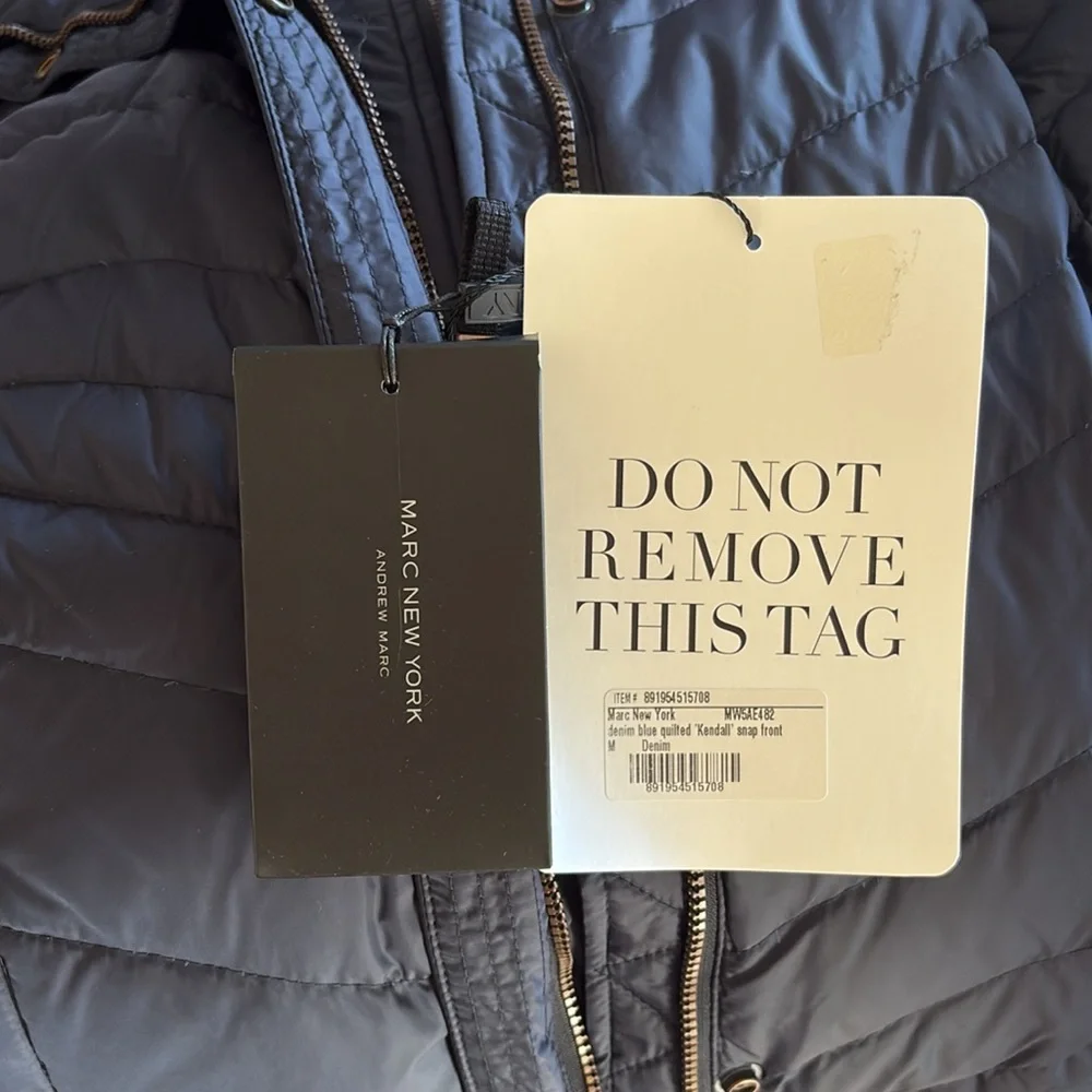 Marc NY Elegant Navy Puffer Coat with Fur Hood - Picture 12 of 14